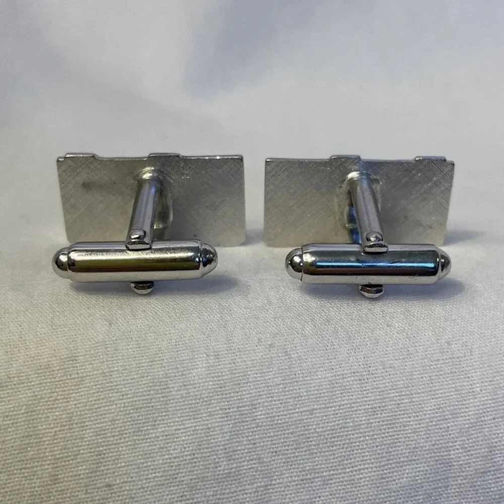Vintage Anson Silver Tone Cufflinks Contrasting Textured and Smooth Diagonals